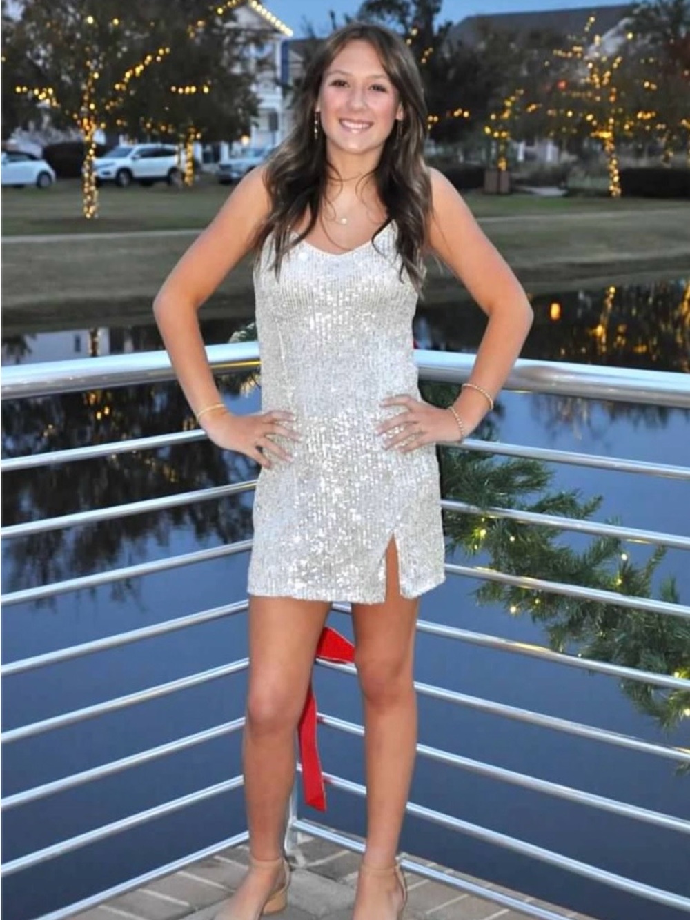 1. State Silver Sequin Mini Dress with Front Slit
